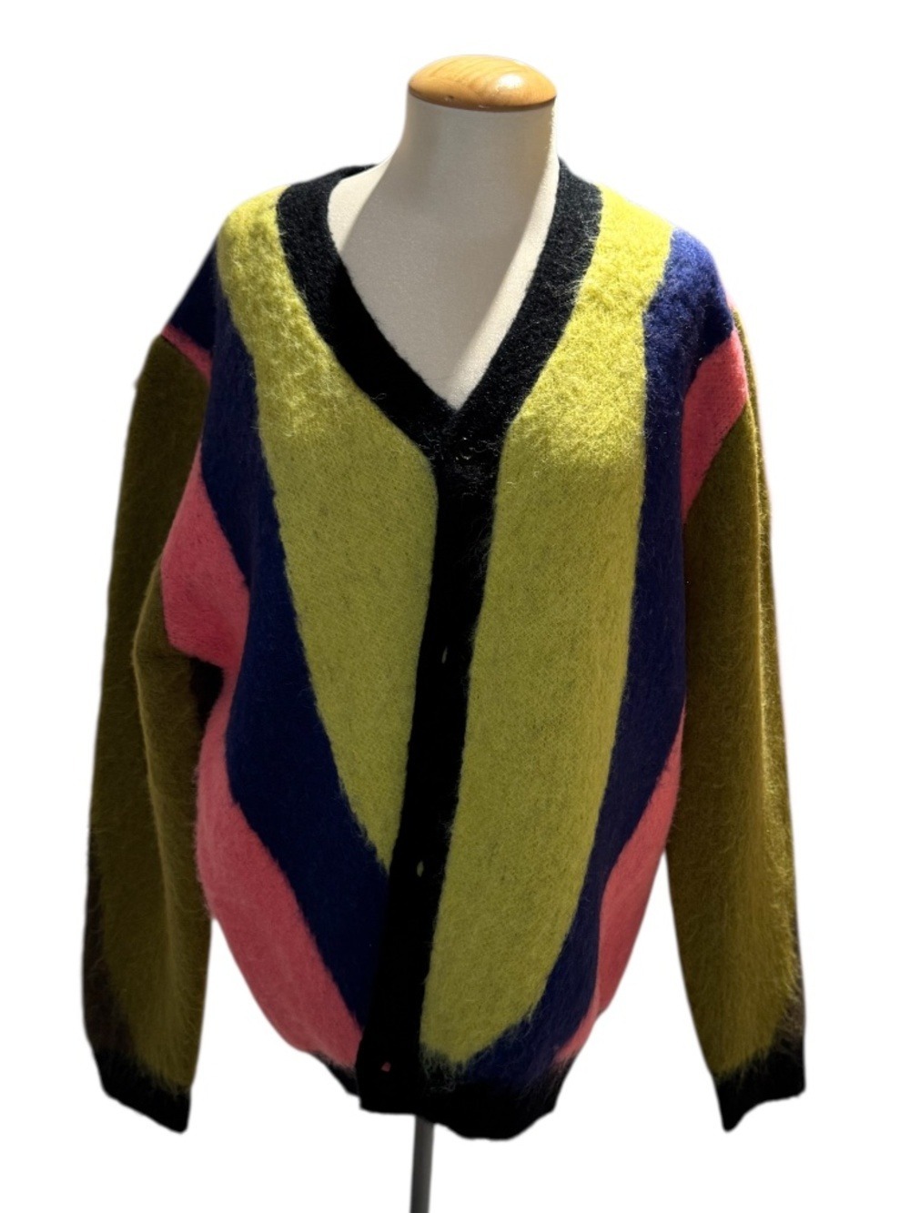 GOOD DAYS colour block green/blue/pink mohair & wool cardigan - size medium